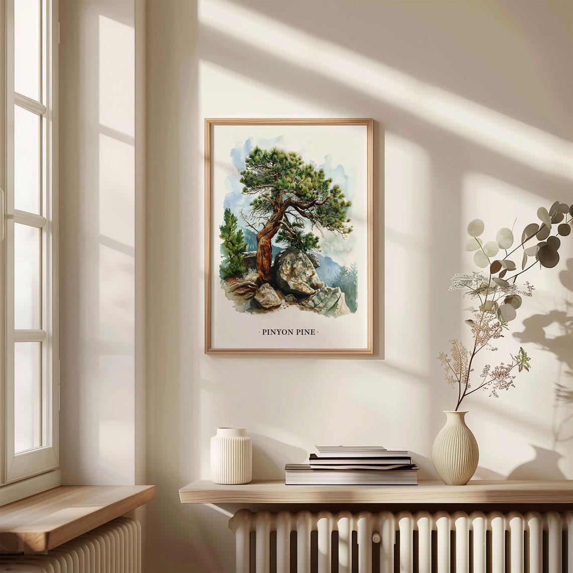 Pinyon Pine Tree Watercolor Mountain Rocks Botanical Art Poster - Image 3