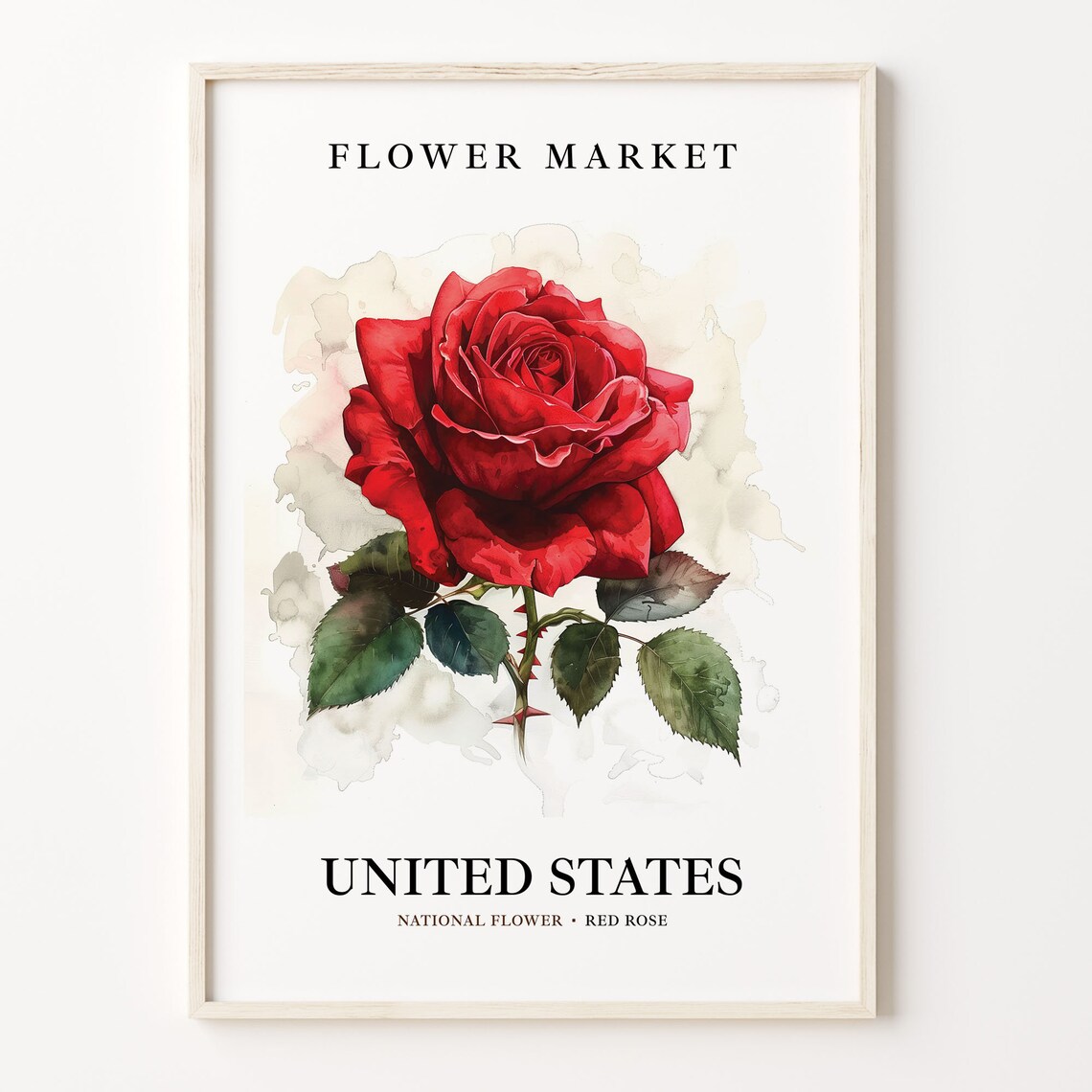 Rose Flower Wall Art Poster, Vintage Floral Print