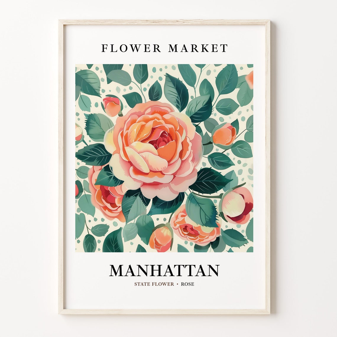 Manhattan New York Rose Botanical Flower Market Delicate Spring Poster