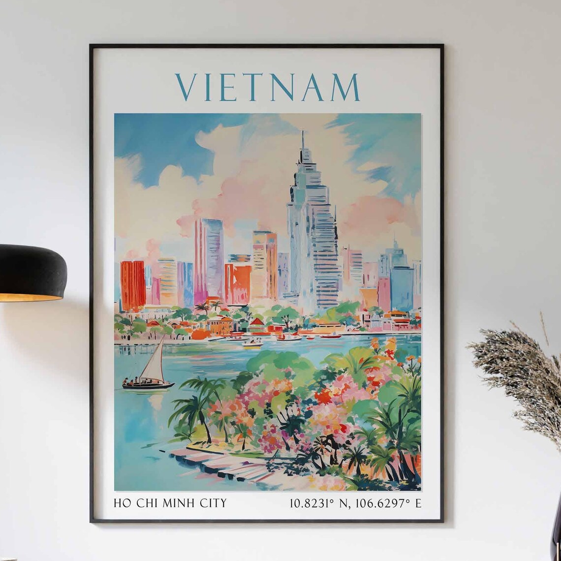 Vietnam Ho Chi Minh City Riverside Skyline Saigon Travel Poster