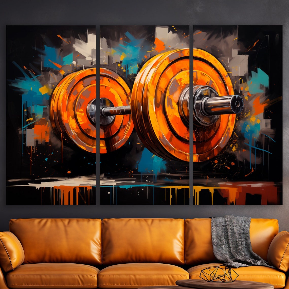 Orange Barbell Graffiti Gym Strength Training Motivational Wall Art - Image 6