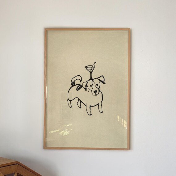 Dog Cocktail Print Modern Bar Cart Decor Jack Russel Poster Digital Download