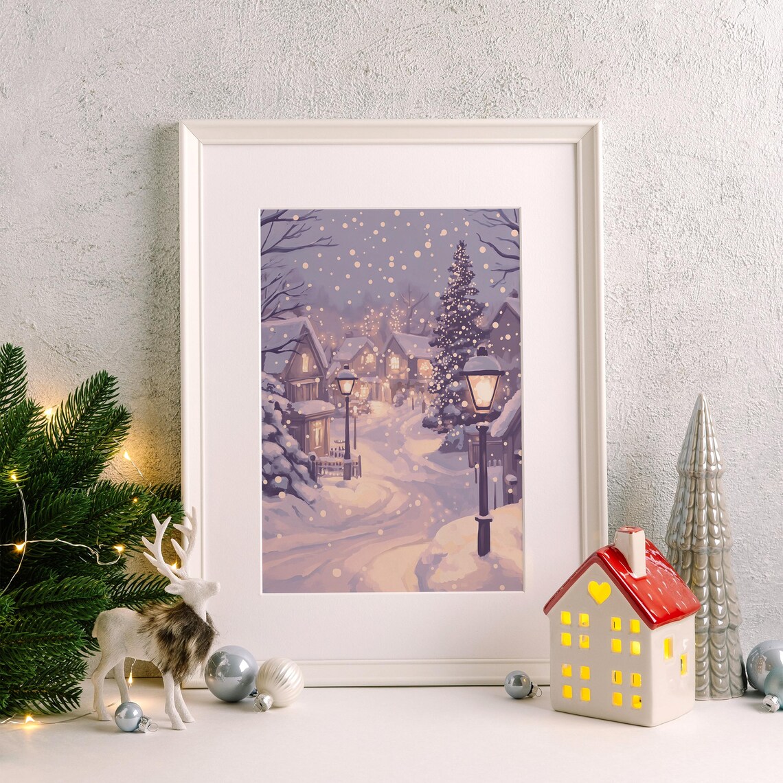 Christmas Village Painting, Winter Holiday Decor - Image 4