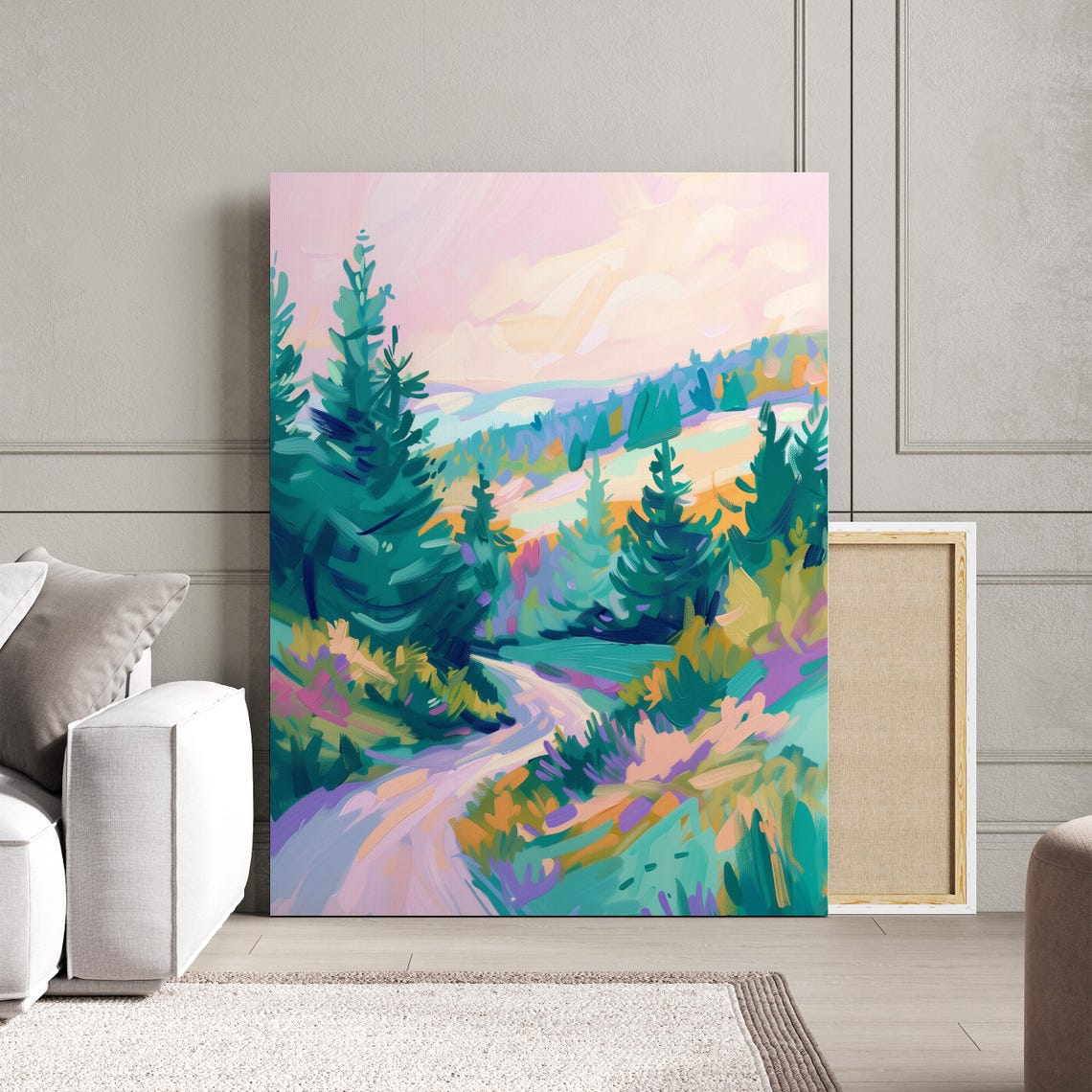 Colorful Abstract Landscape, Pastel Forest Art Print - Image 3