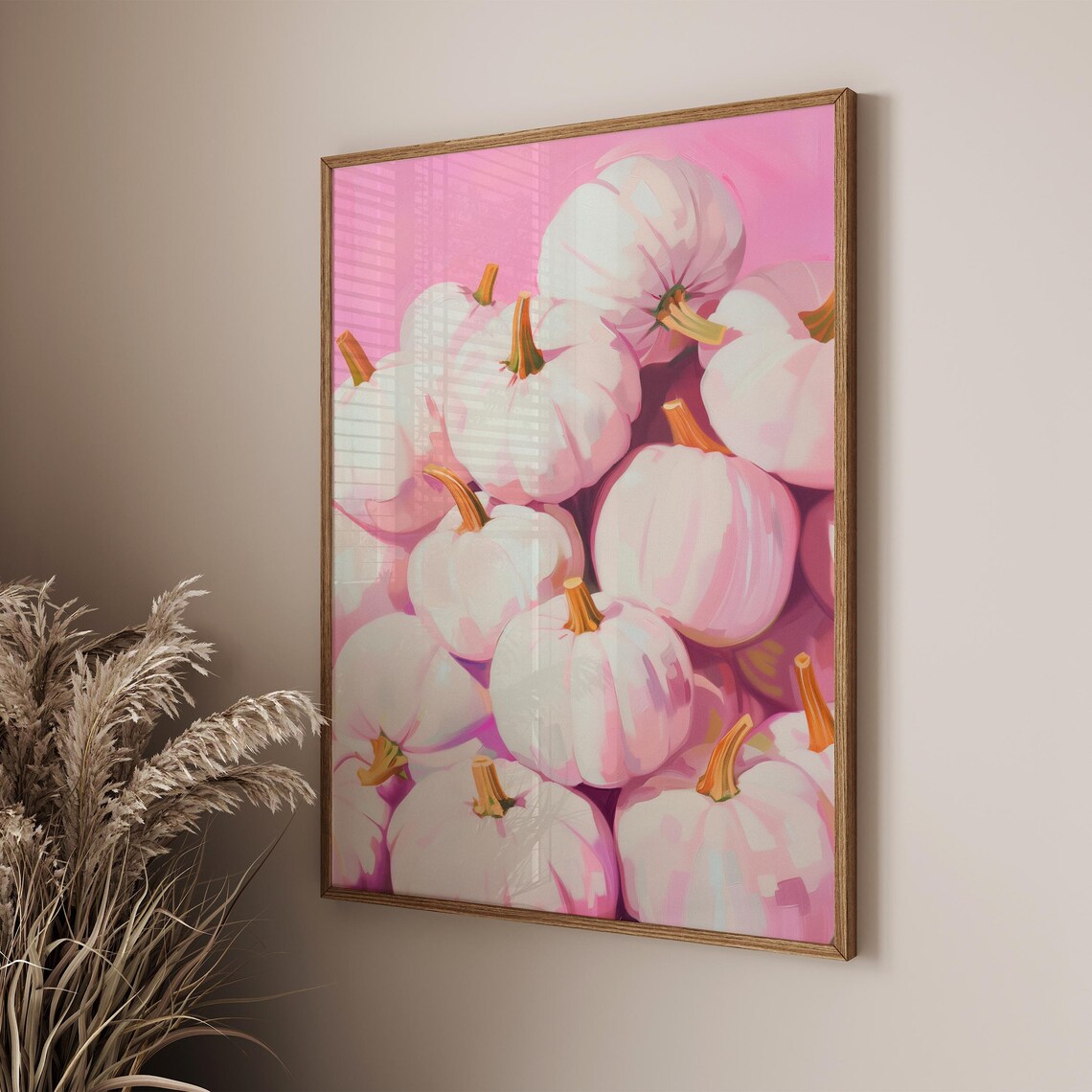 White Pumpkins, Pink Autumn Halloween Art Print - Image 2