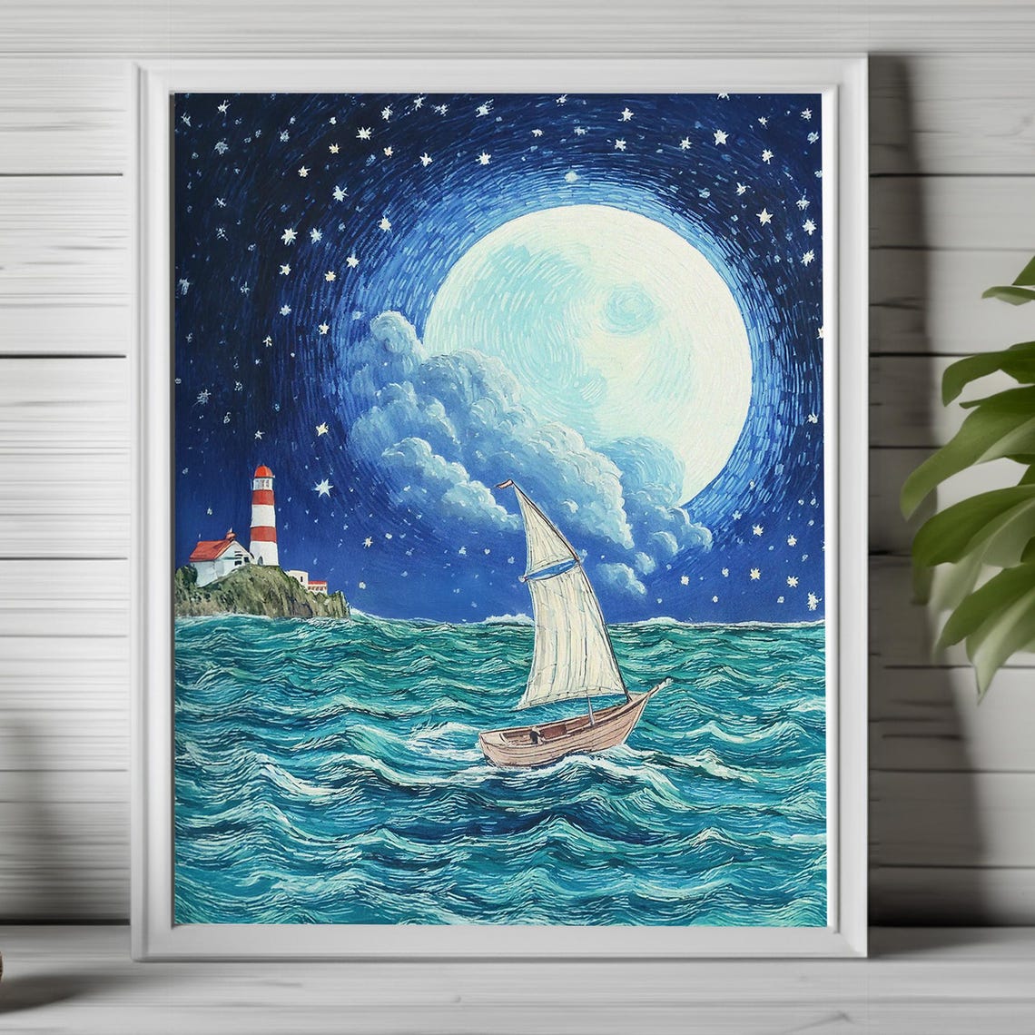 Nautical Wall Art Print Ocean Painting Print Whimsical Seascape Fantasy Nautical Art Coastal Dreamscape Art Coastal Art 083