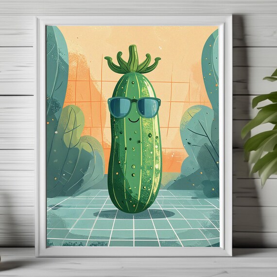 Cool Cucumber with Sunglasses Funny Quirky Kitchen Fine Art Poster