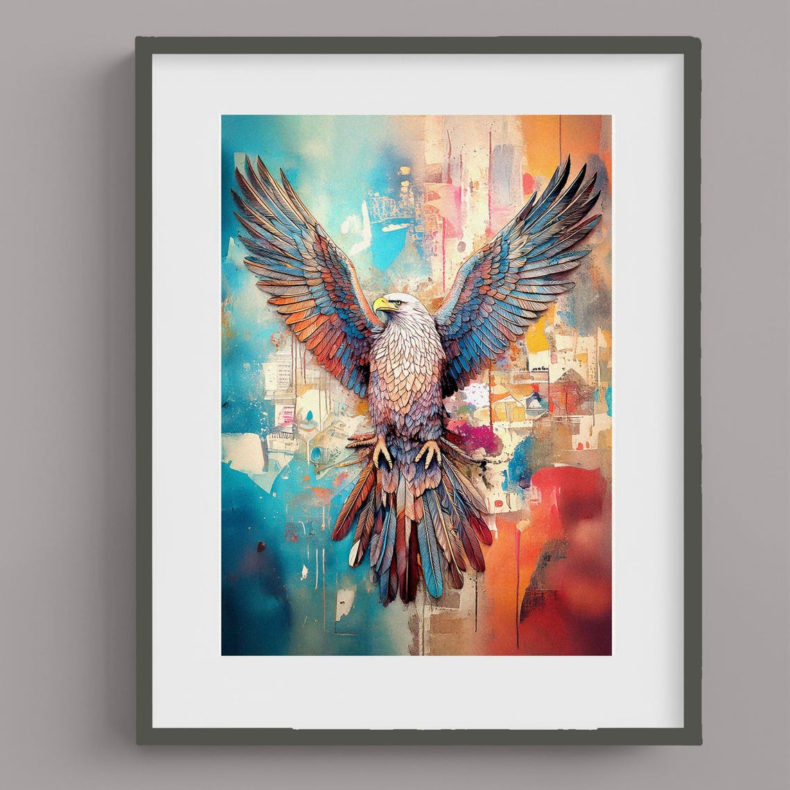 Majestic Eagle with Spread Wings Colorful Abstract Wildlife Art Poster - Image 2