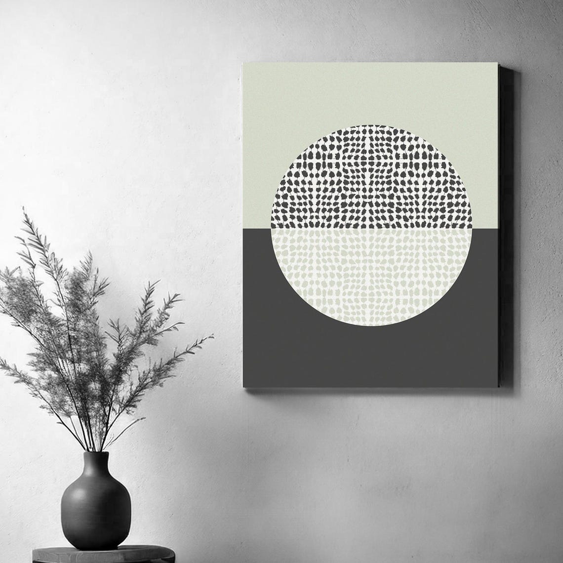 Minimalist Abstract Dotted Circle Sage Green Neutral Modern Art Poster - Image 3
