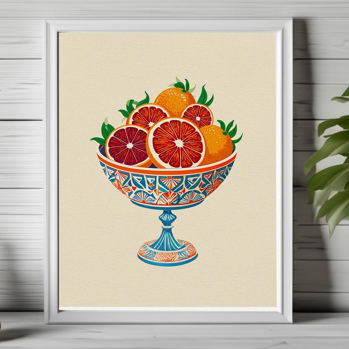 Blood Oranges in Patterned Bowl Retro Citrus Kitchen Fine Art Poster