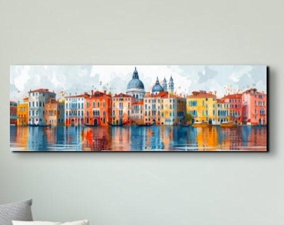 Colorful Venice Italy Landmark Boat River Oil Painting Watercolor Wall Art Calming Poster Print Homeoffice Room Decor Gifts