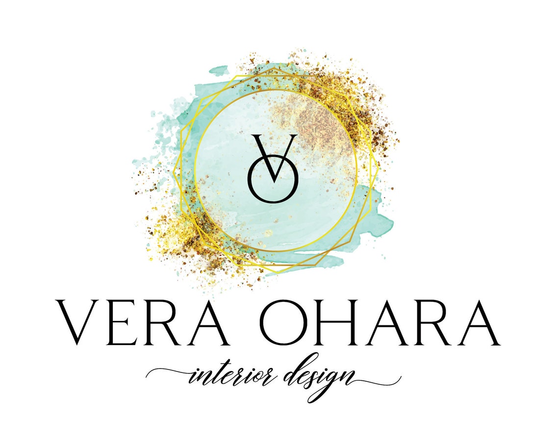 Vera Ohara Interior Design Teal Gold Glitter Monogram Poster