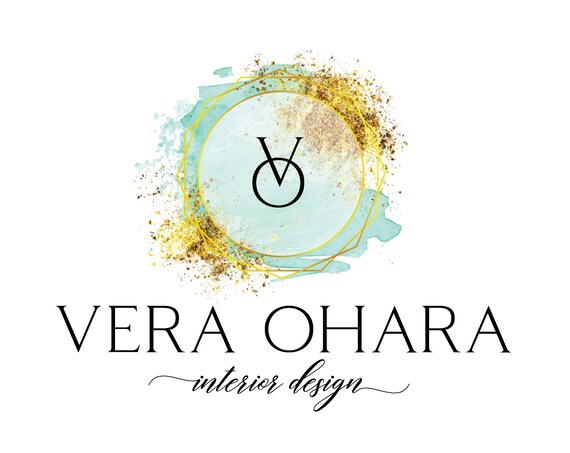 Vera Ohara Interior Design Teal Gold Glitter Monogram Poster