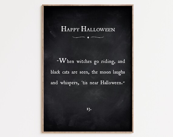 Happy Halloween Chalkboard Quote Witches Go Riding Vintage Spooky Print