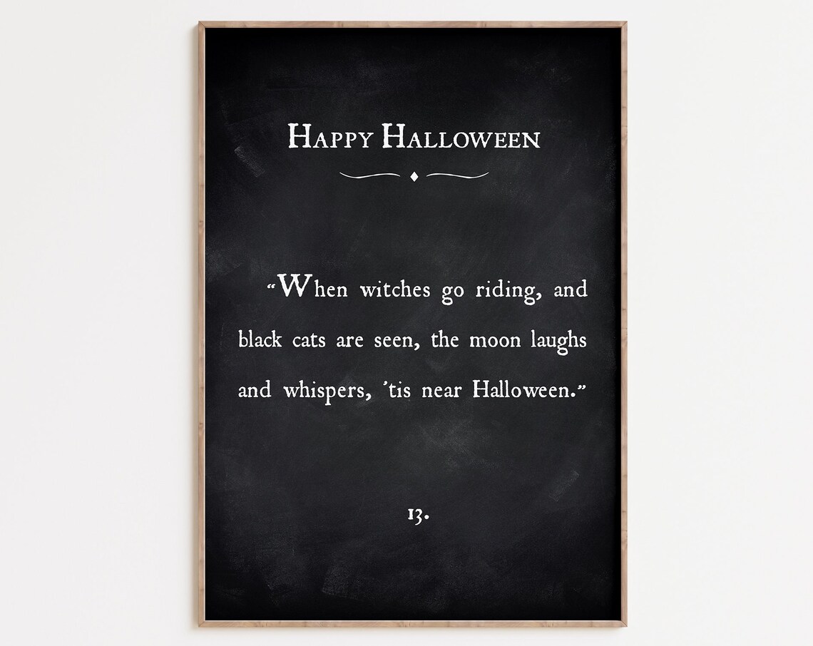 Happy Halloween Chalkboard Quote Witches Go Riding Vintage Spooky Print