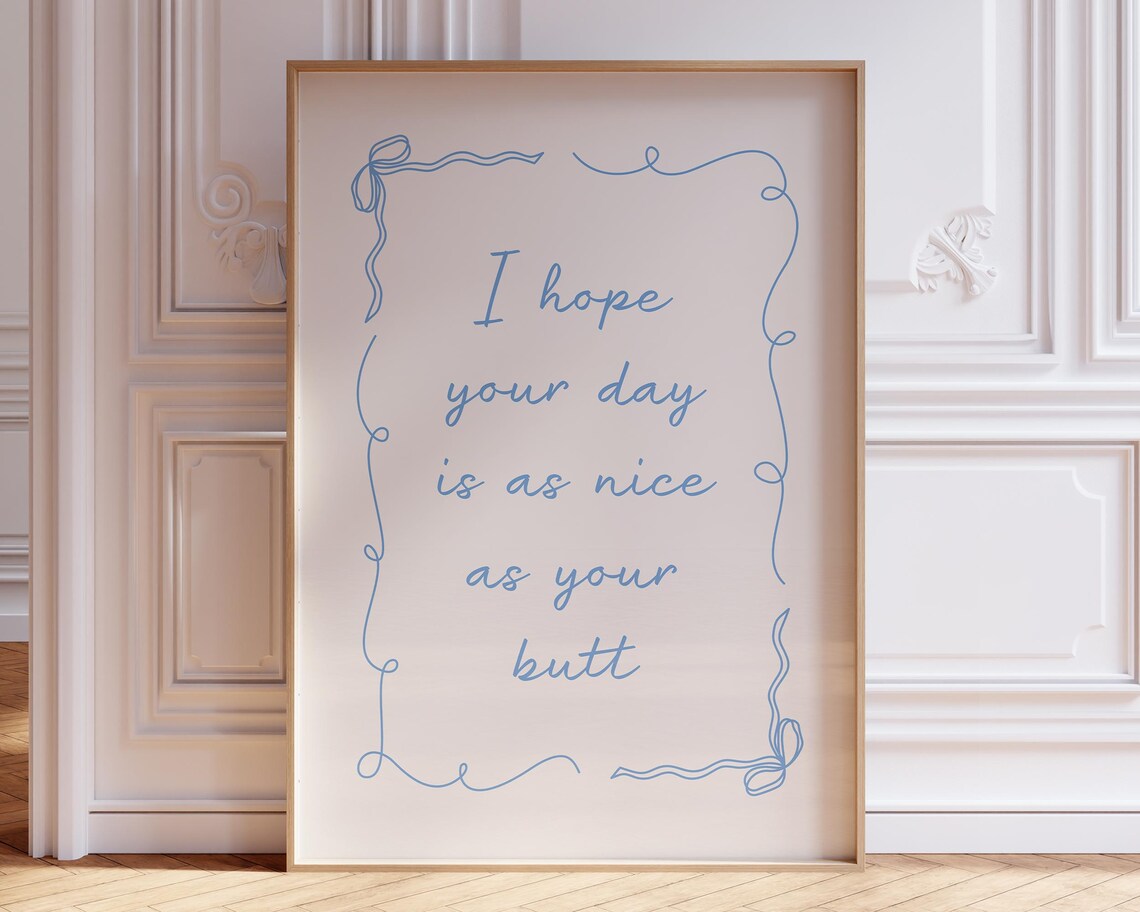 Nice Butt Funny Bathroom Poster, Blue Coquette Bow