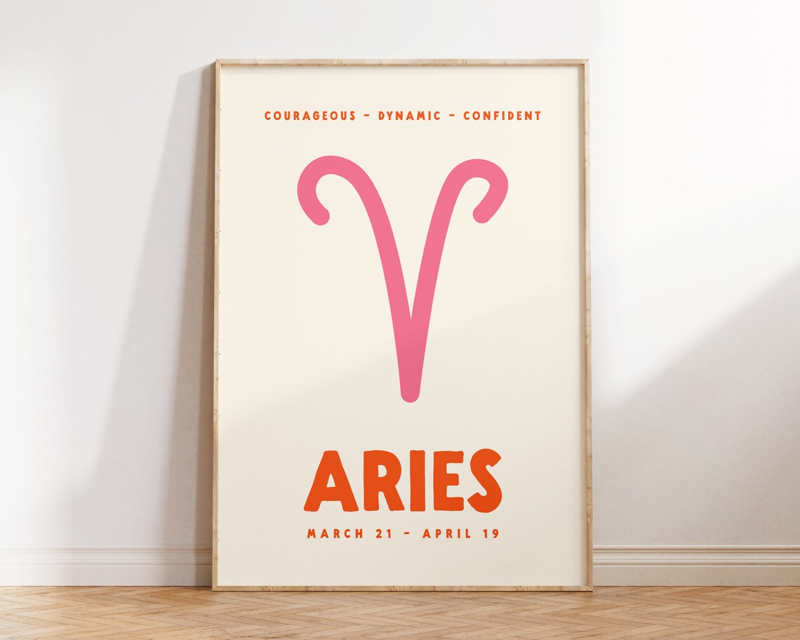 Aries Zodiac Poster Print, Preppy Wall Decor