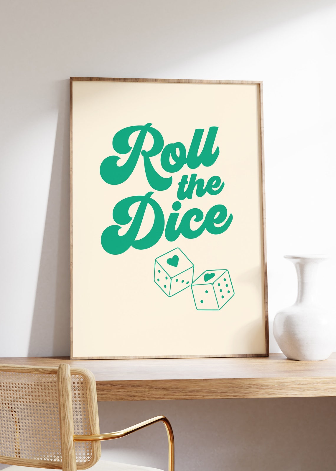 Roll The Dice Green Retro Script Casino Heart Lucky Game Poster - Image 2