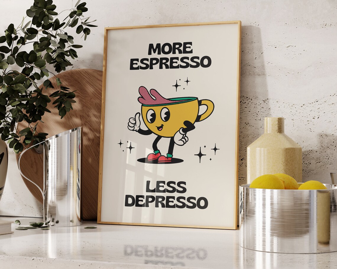 More Espresso Less Depresso Coffee Retro Art Print - Image 2