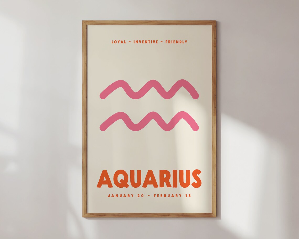 Aquarius Zodiac Sign Pink Symbol Astrology Birthday Gift Poster - Image 3