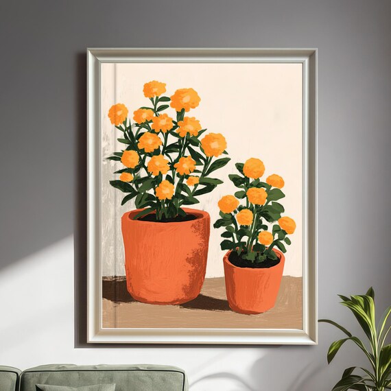 Potted Orange Marigold Flower Art Print