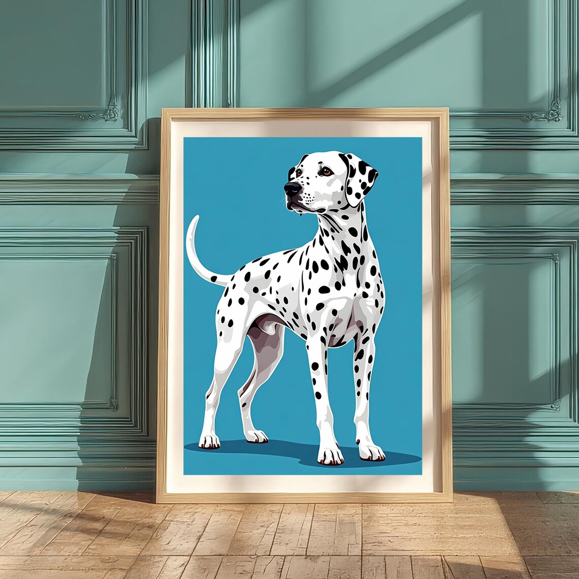 Dalmatian Dog Minimalist Blue Spotty Puppy Standing Graphic Art Print