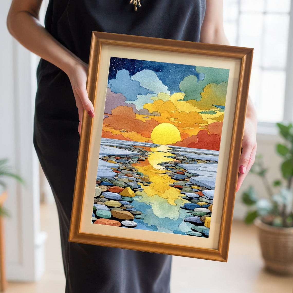Watercolor Sunset Seascape Poster Print