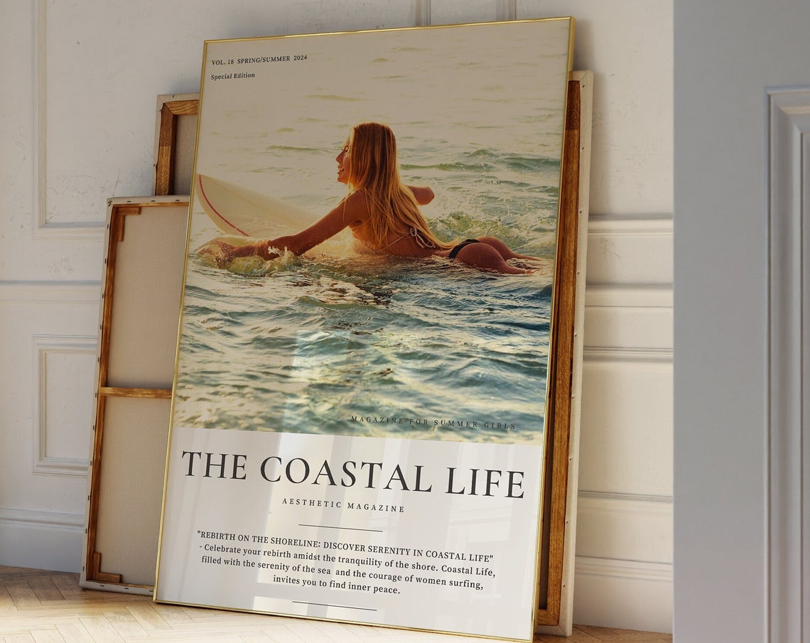 Coastal Cowgirl Wall Art Trendy Newspaper Print Magazine Cover Art Surf Wall Art Preppy Cowgirl Aesthetic Poster Retro Instant