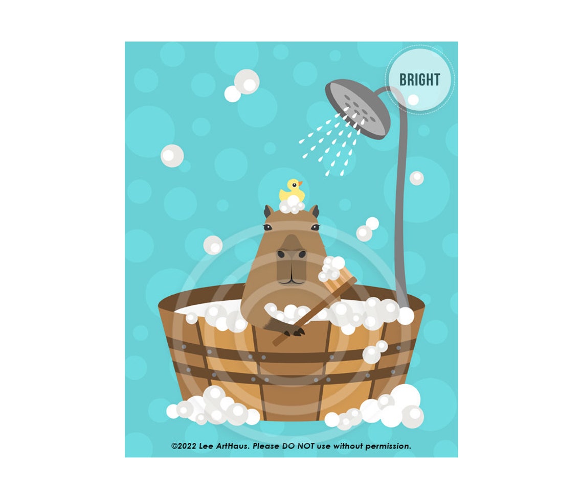 Capybara Taking Bubble Bath In Wooden Tub With Rubber Duck Poster - Image 4