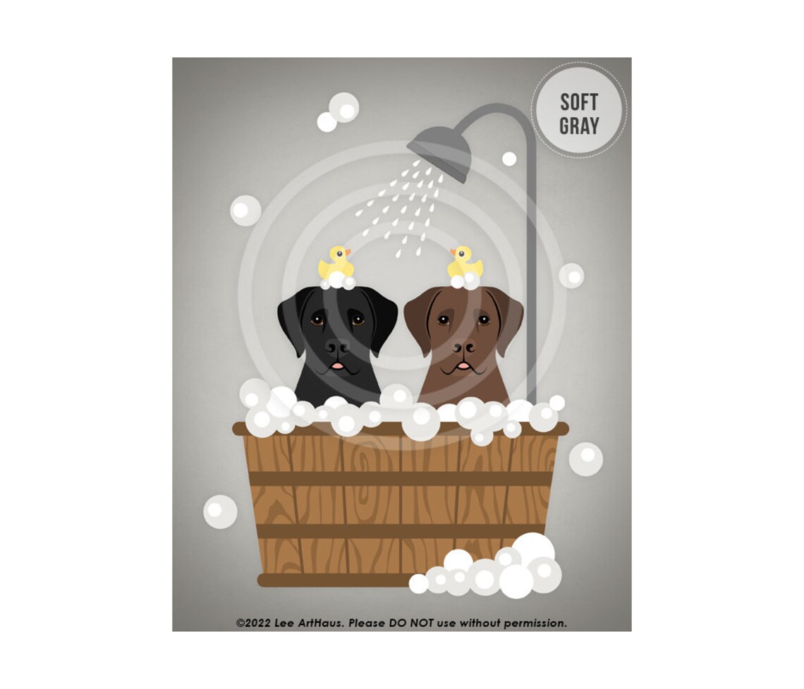 260dp Two Labrador Retriever Dogs In Wooden Tub Wall Art Black Lab Gifts Chocolate Lab Gifts Labrador Retriever Art Dog Art Prints - Image 3