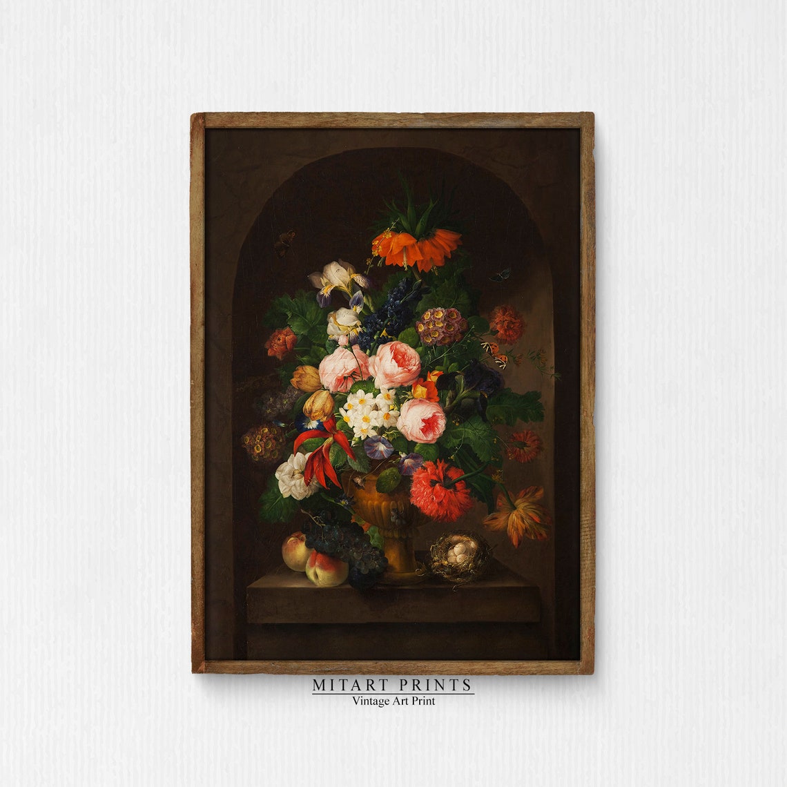 Moody Vintage Flower Print Dark Vintage Botanical Print Dark Floral Still Life Oil Painting Antique Art Moody Floral