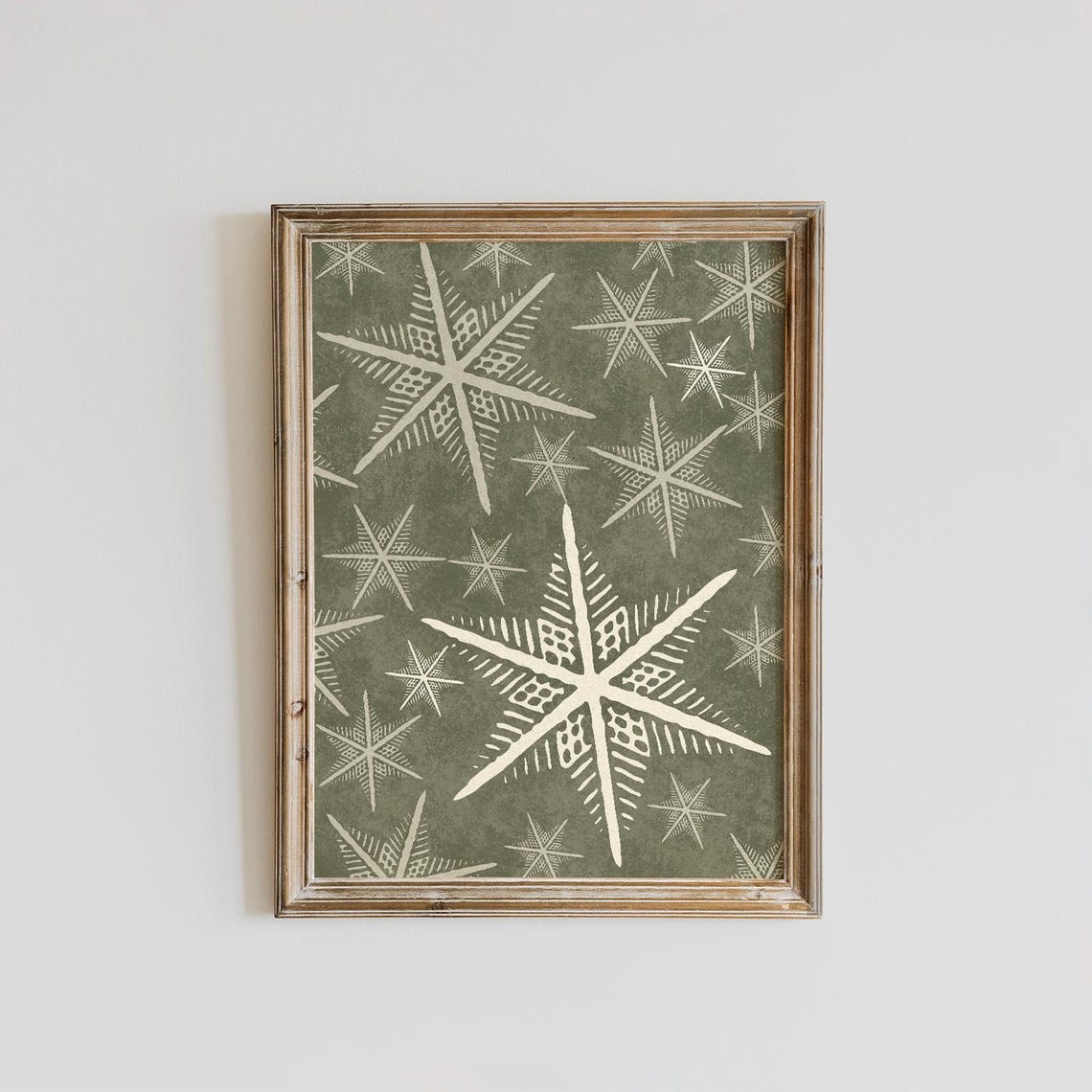 Vintage Sage Green Star and Snowflake Pattern Christmas Wall Art - Image 2