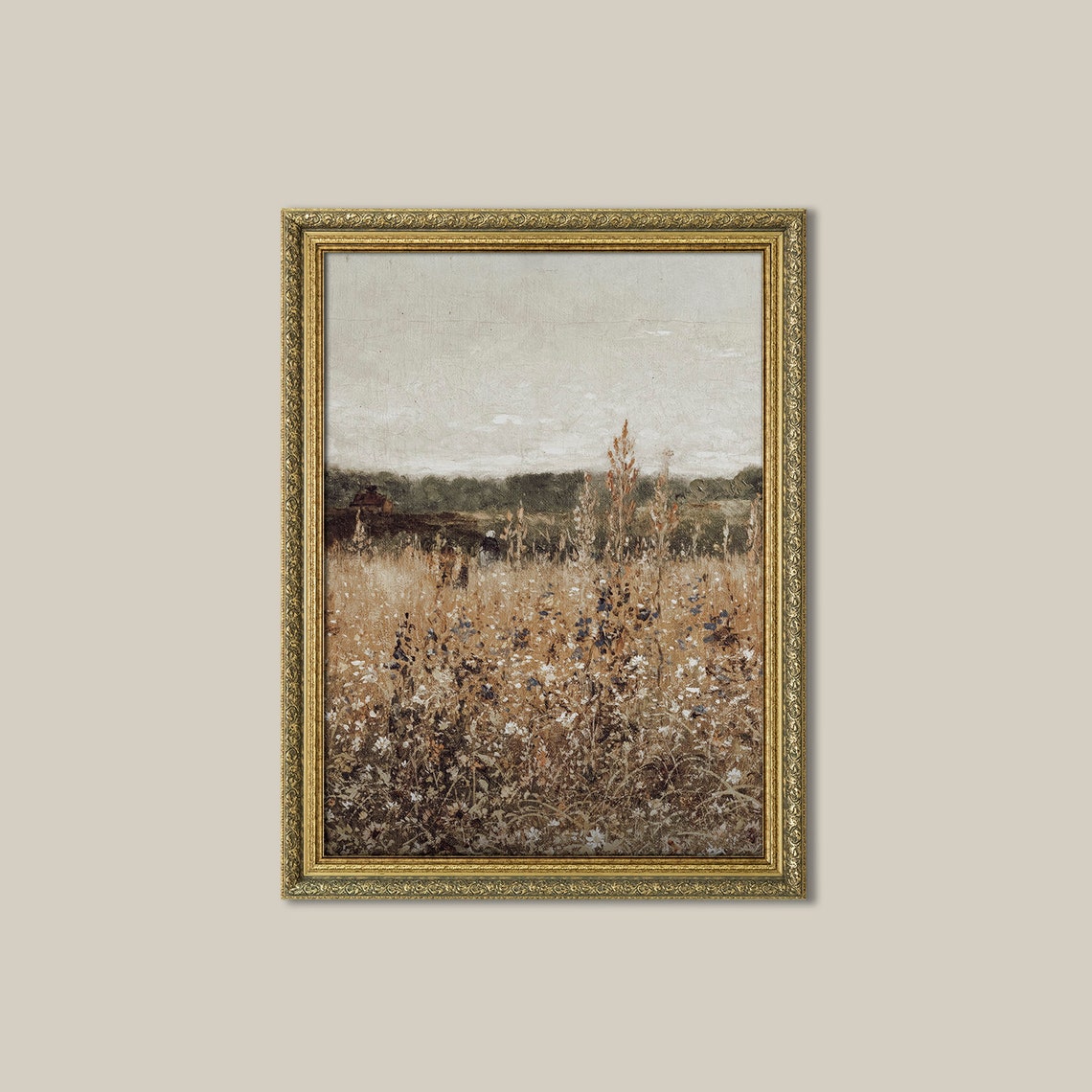 Vintage Golden Wildflower Field with Distant Figure Landscape Poster - Image 3