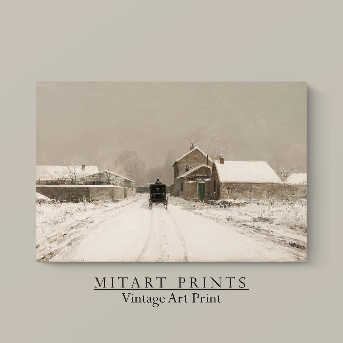 Snowy Village Road With Horse Drawn Carriage Vintage Winter Art Print - Image 4