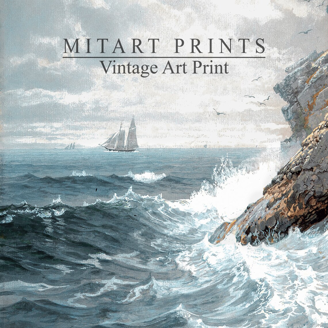 Ocean Shore Waves Vintage Seascape Art Print - Image 4
