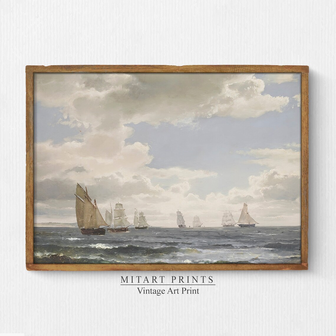 Vintage Seascape Painting, Antique Ship Poster