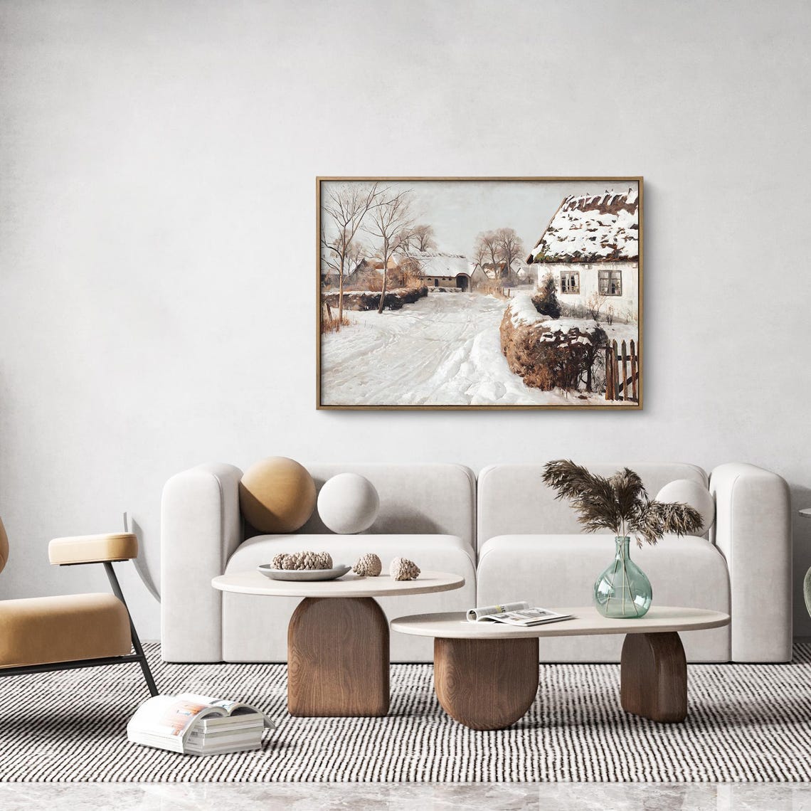 Snow Covered Farm Village With Thatched Cottages Winter Art Print - Image 2
