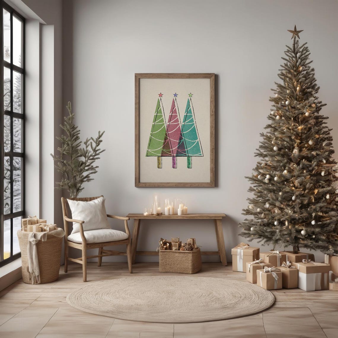 Three Overlapping Watercolor Christmas Trees Pastel Art Print - Image 5