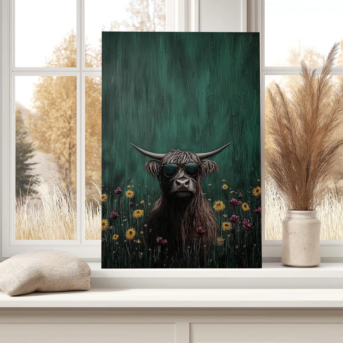 Funny Highland Cow With Sunglasses in Wildflowers Humor Art Poster - Image 4