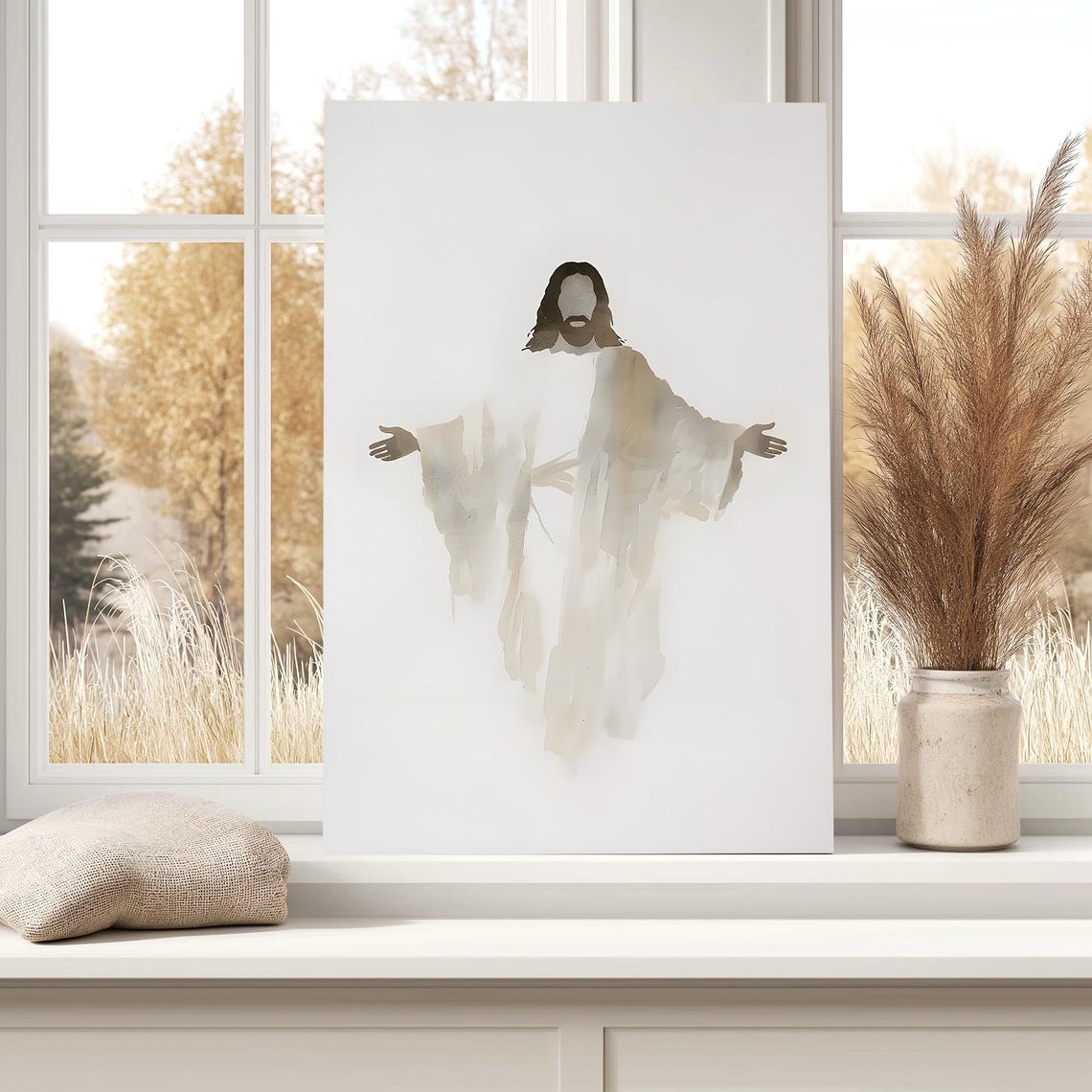 Minimalist Watercolor Jesus Christ With Open Arms Christian Poster - Image 2