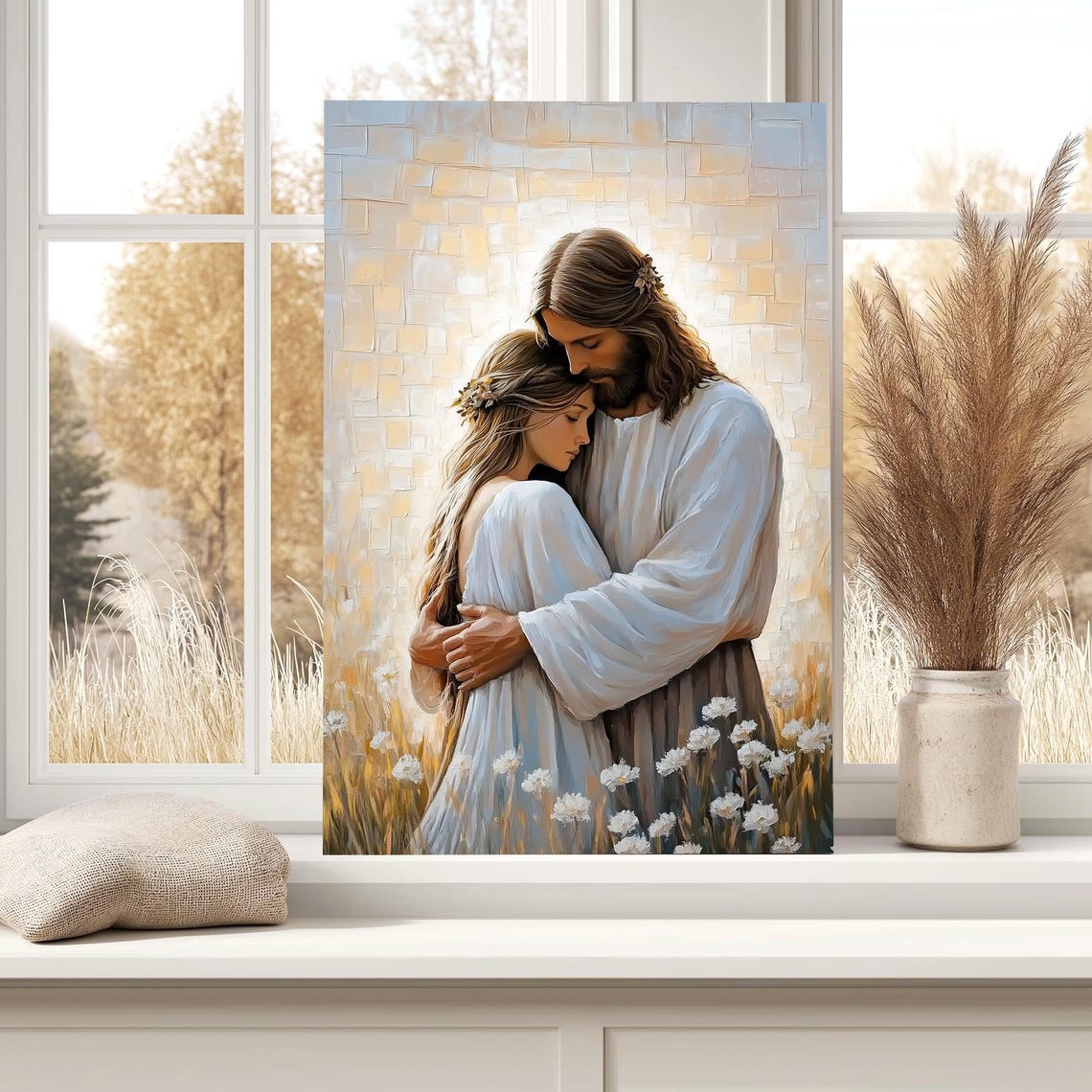 Jesus Embracing Young Woman In Golden Mosaic Wheat Field Poster - Image 5