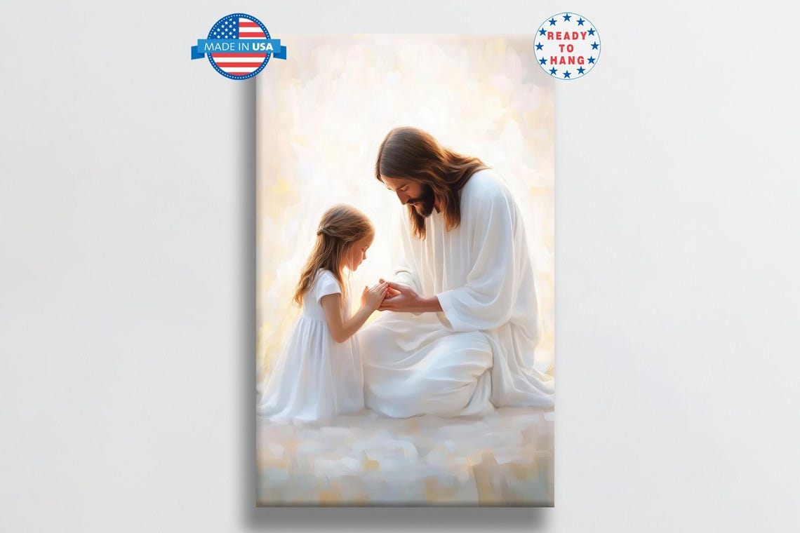 Jesus Painting With Little Girl Praying Art Child Of God Wall Art Modern Christian Art Print Religious Nursery Wall Decor Lds Bible Art - Image 6