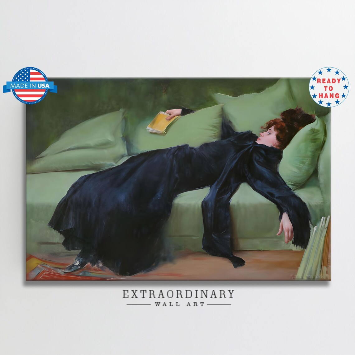 Decadent Young Woman After Dance Vintage Green Portrait Wall Art