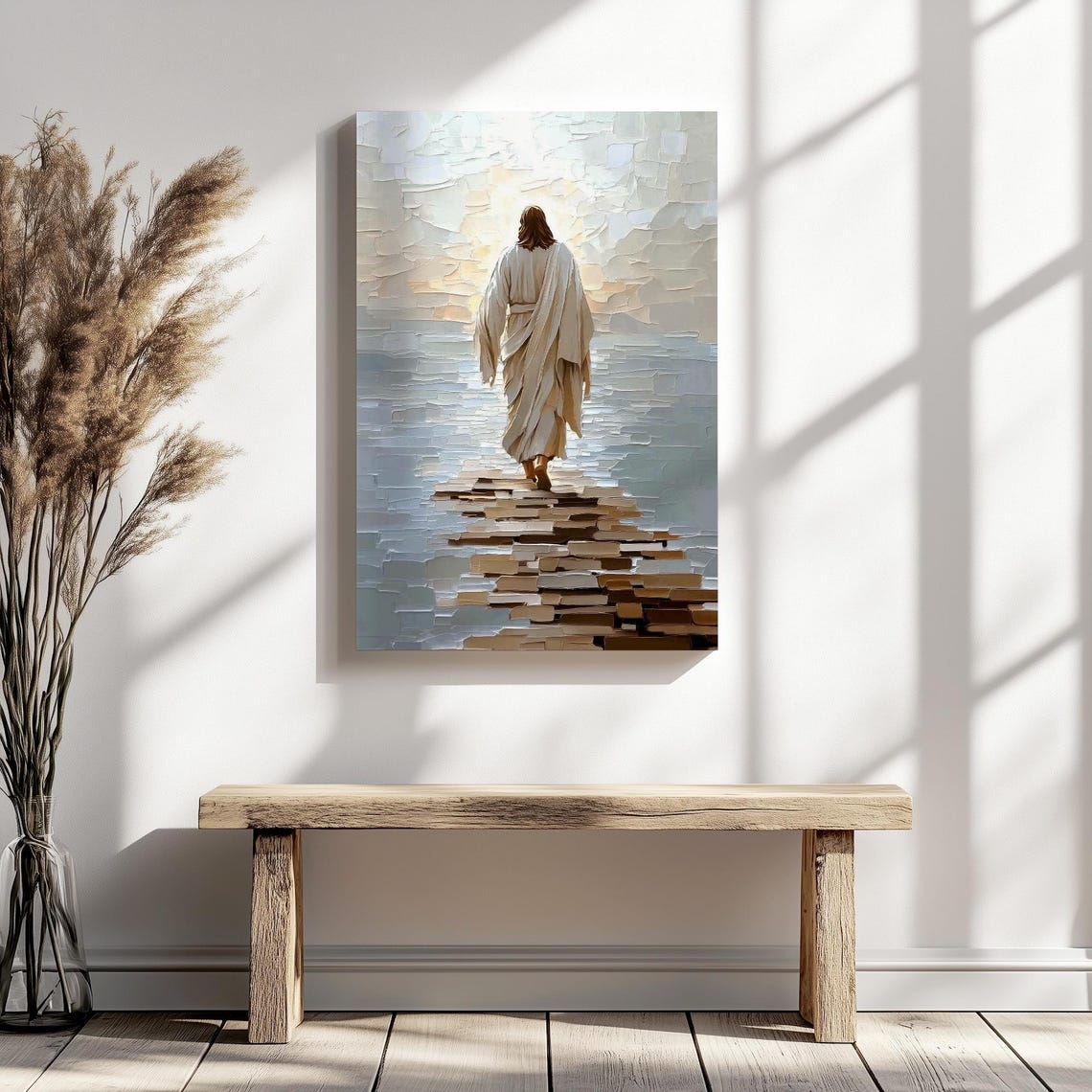 Jesus Walking On Water Into Light Painterly Stone Trail Poster - Image 5