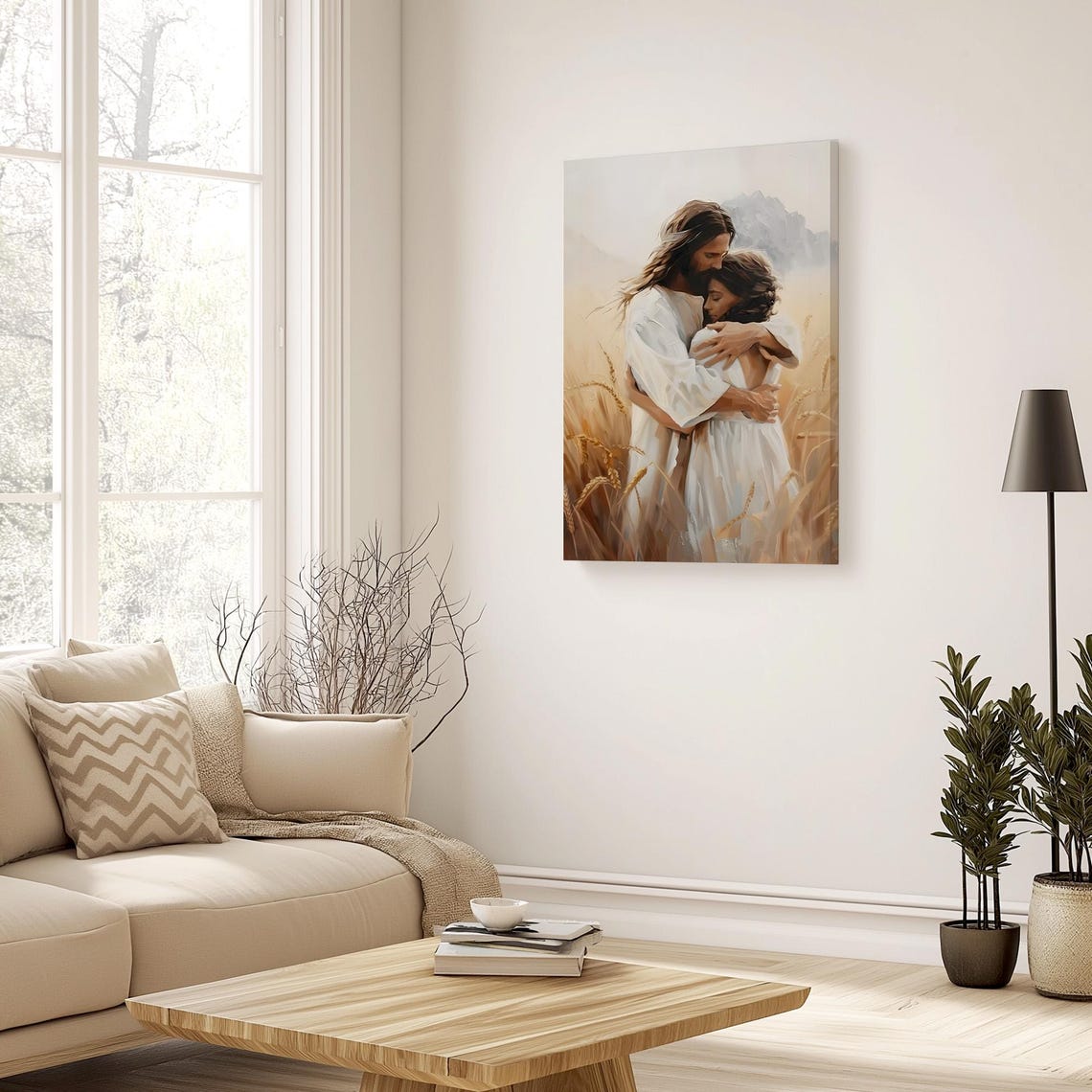 Jesus Art Print With Girl Modern Christian Wall Art For Bedroom Jesus Christ Hugging Woman Art Christian Home Decor Jesus Painting - Image 3