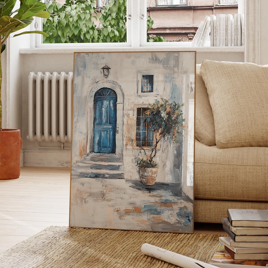 Blue Door Illustration, Mediterranean Style Art Print