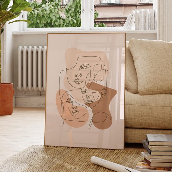 Face Outline Minimal Beige Wall Art Abstract Neutral Poster Simple Bedroom Decor Scandinavian Style Print Colorful Modern