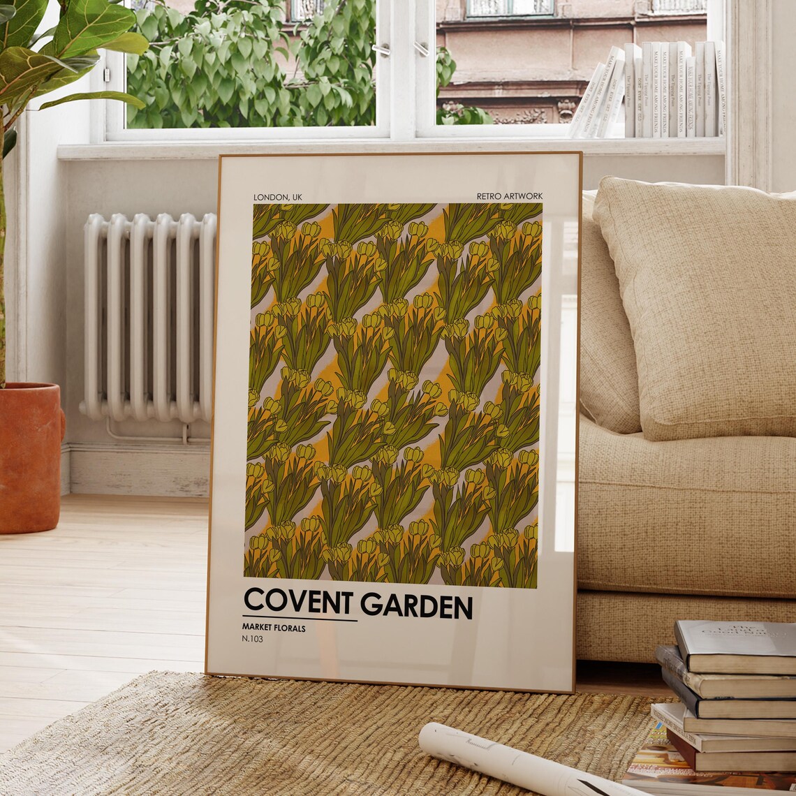 Covent Garden London Retro Tulip Pattern Market Floral Art Poster