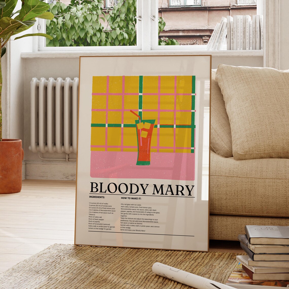 Bloody Mary Classic Cocktail Recipe Retro Bar Decor Colorful Kitchen Poster