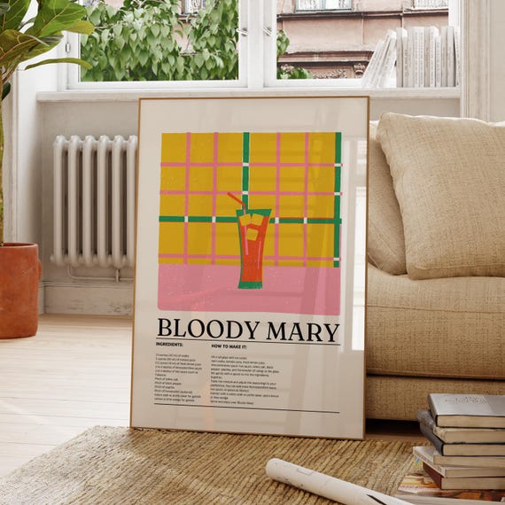 Bloody Mary Classic Cocktail Recipe Retro Bar Decor Colorful Kitchen Poster